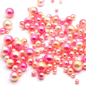 彩色珍珠圆形亚克力珍珠珠子4-10毫米混合尺寸珠子无孔DIY饰品配件美甲工艺