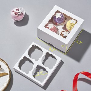 Cupcake hộp chèn cửa sổ giữ 4 cupcakes Pastry bánh hộp cho Cookie làm giấy UV lớp phủ matt Cán dập nổi in - Product Image 3