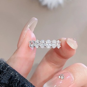 Moissanite <b>Ring</b> <b>925</b> Sterling <b>Silver</b> Oval Full Pave Setting Unisex Fashion Trend Jewelry - Product Image 4