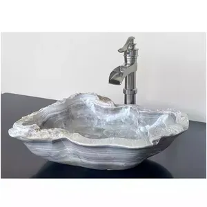 Hot Sale Natural Stone Onyx Sink Rustic Travertine Marble Hand Carved Vessel Sink