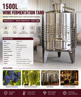 Cuve de fermentation de vin en acier inoxydable de 1500 L avec chemise de refroidissement pour la production de vin de raisin