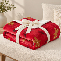 Plaid de Noël Bonhomme en pain d'épices rouge imprimé avec envers en sherpa double couche, design personnalisé, fournisseur en gros de cadeaux