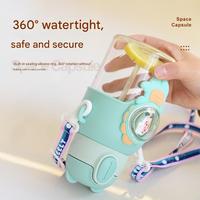 Gourde d'eau en plastique réutilisable pour enfants, sans BPA, avec paille et sangle, anti-fuite, pour garçons et filles
