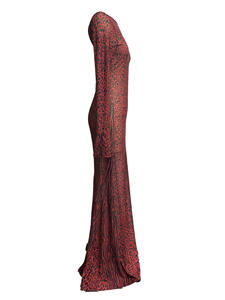 X5293 - Abito Elegante <span class=keywords><strong>da</strong></span> Festa per San Valentino, <span class=keywords><strong>Vestito</strong></span> <span class=keywords><strong>Lungo</strong></span> Rosso a Maniche Lunghe con Schiena Scoperta e Stampa Leopardata in Rete - Product Image 5