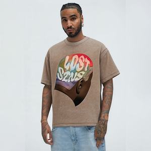 Camiseta de calle alta retro para hombre personalizada lavada con ácido 100% algodón puro Impresión digital Hip Hop alta calidad Ajuste de gran tamaño fábrica - Product Image 1
