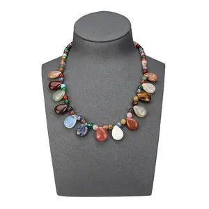 Kalung Tetesan Batu Permata Alami Kerajinan Tangan, Kalung Manik-manik Batu Permata Halus Perhiasan untuk Hadiah Wanita