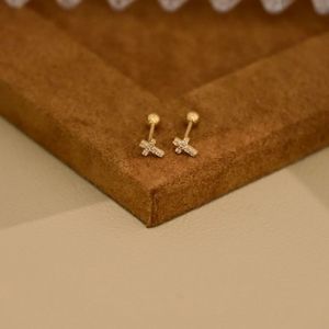 Xinfly Fine Pierce Jewelry Y2k 18k Real Gold Screw <b>Back</b> Cross Pave Diamond Stud <b>Earrings</b> - Product Image 3