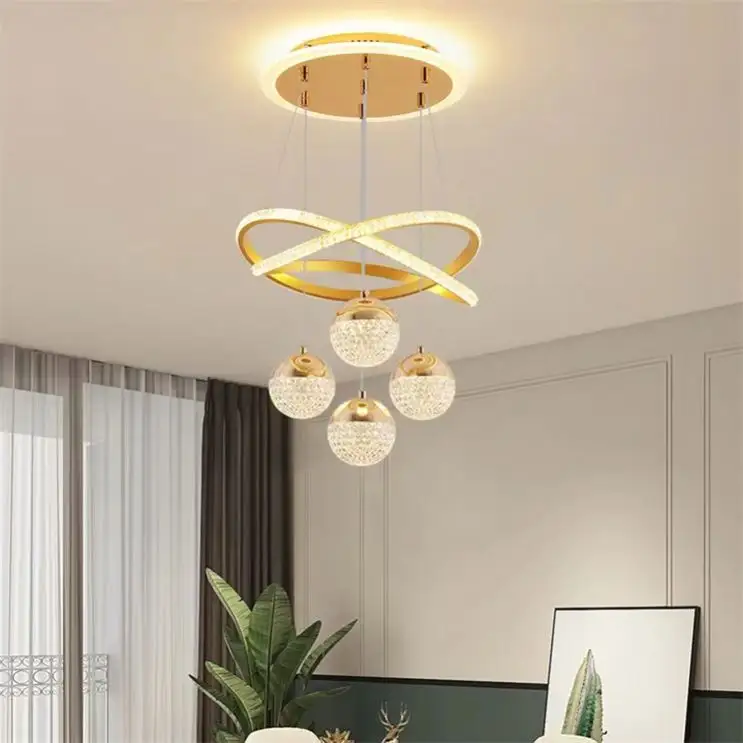 Fashion simplicity modern luxury decoration bedroom villa Gold Black Chandelier Light Circle Pendant Lamp Led Single