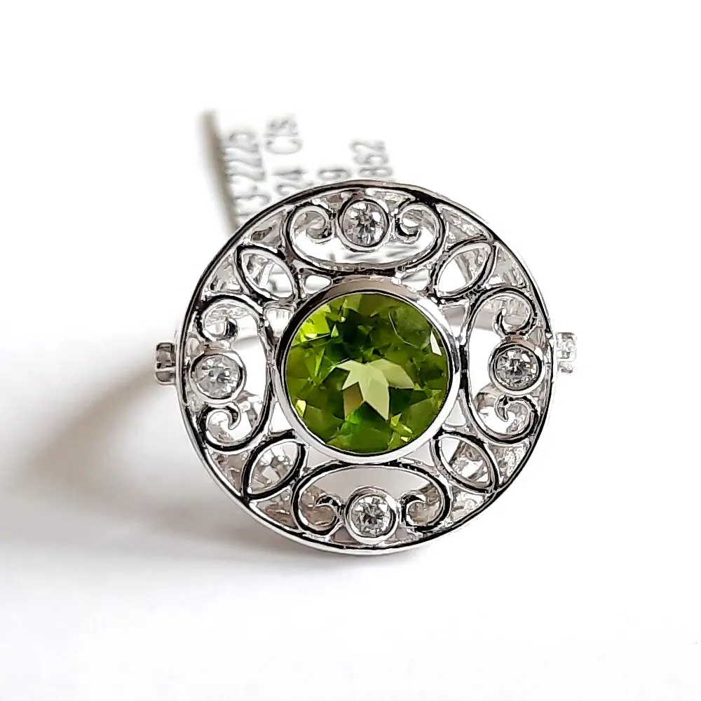 Cincin desainer dengan batu permata Peridot asli dalam perak murni 925 berlapis Platinum dengan cincin harga murah