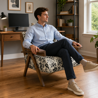 Fauteuil de loisirs moderne en bois massif avec coussin en éponge, chaise écologique pour salon et hôtel