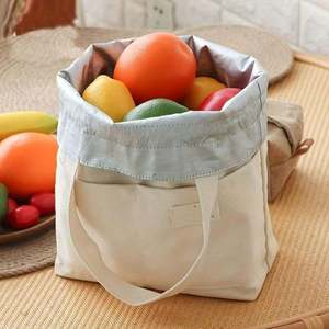 Canvas Drawstring <b>Cooler</b> <b>Bag</b> Insulated <b>Lunch</b> Bento Tote <b>Bag</b> Reusable Food <b>Bag</b> with Handle and Drawstring Closure - Product Image 2