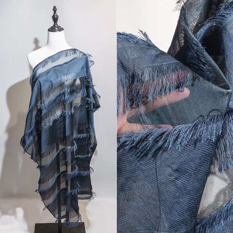 KEER Factory Custom Wholesale TDD18M-L tassel stripe clothing bag polyester cotton women girl dress upholstery woven jacquard fabric