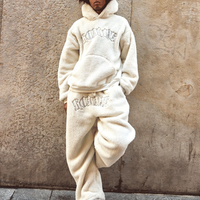 Costume pour homme chaud et décontracté en polaire d'agneau à la mode Ensemble sweat à capuche Sherpa brodé uni Survêtement surdimensionné pour l'hiver