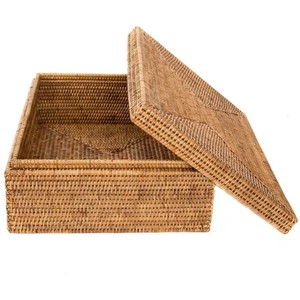 Juego de Cestas de Mimbre Tejidas de Vietnam, Caja Organizadora Decorativa para el Hogar con Tapa, Contenedor Artesanal Sostenible - Product Image 1