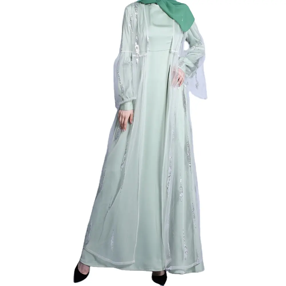 INS Fashion Flare Sleeve Lace Up Long Dress Sequin Mesh Cardigan Folk Costume Women Dresses