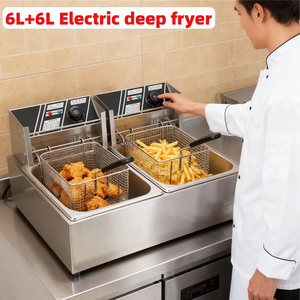 Machine à chips OEM 12L poulet pomme de terre frites d'occasion <span class=keywords><strong>acheter</strong></span> graisse 2 réservoirs double comptoir friteuses industrielles commerciales électriques - Product Image 3