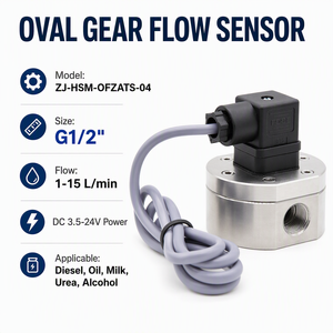 Capteur de débit à engrenages ovales en acier inoxydable ZJ-HSM-OFZATS pour AdBlue et urée, raccord femelle G1/2'', 1-15 L/min pour liquides chimiques - Product Image 1