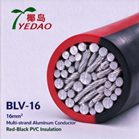 Fil électrique multibrin en aluminium isolé PVC Yedao BLV-16 16mm² rouge-noir, tension nominale 750V, -5~+70°C pour applications électriques de bâtiment