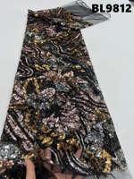 Dentelle de tulle africaine de luxe du Guatemala, tissu de dentelle de mariée lourdement perlé pour robe, tissu de dentelle à perles et paillettes pour mariage