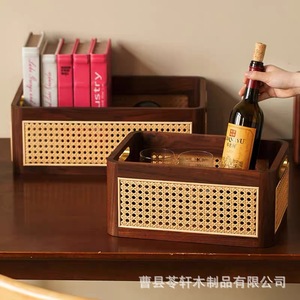 Cesta de almacenamiento de madera, caja de madera maciza, cesta de estilo chino, cesta de frutas de ratán retro, cesta portátil para aperitivos para el hogar - Product Image 3