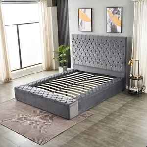 Marco de cabecero de tela de terciopelo con botones de lujo extravagante tapizado Gris otomana Queen King Size cama de almacenamiento con caja grande - Product Image 1