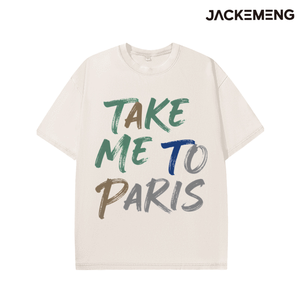 เสื้อยืดโอเวอร์ไซส์ผ้าฝ้ายล้างสีสไตล์เรโทร พิมพ์ลายข้อความแบบแปรงทาสีหลากสี  "พาฉันไปปารีส" เสื้อยืดลำลองสไตล์เรโทร สินค้าจากอเมริกา - Product Image 3