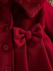 Manteau en peluche pour bébé fille, automne/hiver, col à revers, nœud, bouton en corne, 100% polyester, respirant, vêtements d'extérieur pour jeunes enfants - Cadeau chaud - Product Image 3