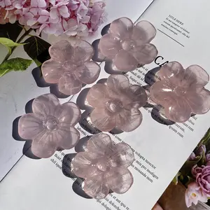 Hand geschnitzte natürliche Rosenquarz Multi Edelstein Kristall fünf Blüten blätter Blumen schnitzerei Handwerk