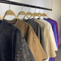 T-shirt tricoté vintage pour homme en gros, 100 % coton de haute qualité, délavé à l'acide, col rond doux personnalisé, respirant et anti-boulochage