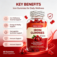 Complément Alimentaire Quotidien de Fer en Gummies Saveur Fraise – 60 Unités, Cure de 1 Mois, Apport Minéral Quotidien