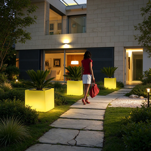 Modern Solar Garden Light White LED Flower <b>Pot</b> Planter PE Plastic Coated Waterproof and ultra <b>Long</b> Battery Life - Product Image 1