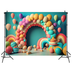 Fondo Fotográfico 3D de Globos Coloridos para Decoración de Fiestas de Cumpleaños Infantiles, Fotocall Familiar, <span class=keywords><strong>Estudio</strong></span> Fotográfico, Tela Fotorealista - Product Image 1