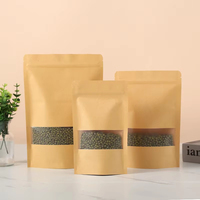 Sachet Doypack Biodégradable Marron en Papier Kraft avec Fermeture Éclair et Fenêtre Transparente pour Emballage Alimentaire (Noix, Snacks, Grains de Café)