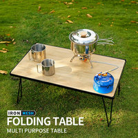 Table pliante d'extérieur en bambou avec plateau en maille, table de camping portable pour barbecue, table de camping, table en maille