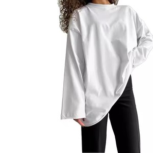 <span class=keywords><strong>T</strong></span>-shirts oversize à manches longues pour femmes Boxy Fit Cotton 100% Round Neck Thick Female <span class=keywords><strong>T</strong></span>-shirts - Product Image 1