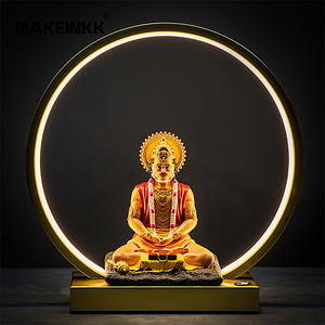 Lámpara de Estatua Religiosa India de Arte Moderno Feng Shui con Cruz 3D Pintada a Mano, Anillo LED de Búho, Adorno Artesanal de Resina Artística - Product Image 6