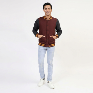 <b>Men's</b> Custom Oversized Genuine <b>Leather</b> Sleeves Pink Fleece Letterman College Varsity <b>Jacket</b> CollegeBaseballjacket for <b>men</b> - Product Image 1