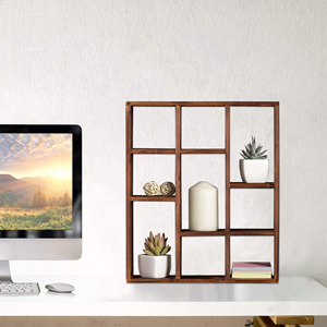 Giá sách gỗ, giá để đồ, giá trưng bày, kệ gỗ treo tường kiểu rustic, tủ kệ độc lập, kệ sách 9 ngăn - Product Image 5