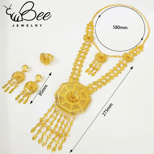 Trendy 24K Gold Plated South Indian Tassel Bridal Wedding Jewlery Set Gold Alloy Women Necklace Earrings For <b>Gifts</b> - Product Image 6
