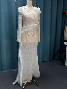 Prix usine 2025 nouvelle robe de soirée en perles de luxe élégante à la main plissée fente Sexy dentelle mariage - Product Image 5