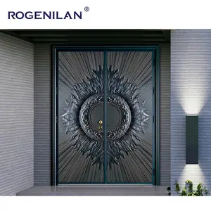 ROGENILANモダンデザインフロントホームヴィラエントランスダブルアルミニウム合金ドアデザイン錬鉄製ドア