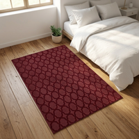 Tapis d'appoint abstrait en laine bordeaux, fabriqué à la machine, avec envers en latex, doux, pour la décoration intérieure de chambre et de salon