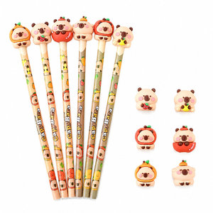 Lápices de madera HB con diseño de capibara 3D, goma de borrar y figuras de frutas (naranja y manzana) para estudiantes, kit de regalo de papelería para <span class=keywords><strong>dibujo</strong></span> y escritura. - Product Image 6