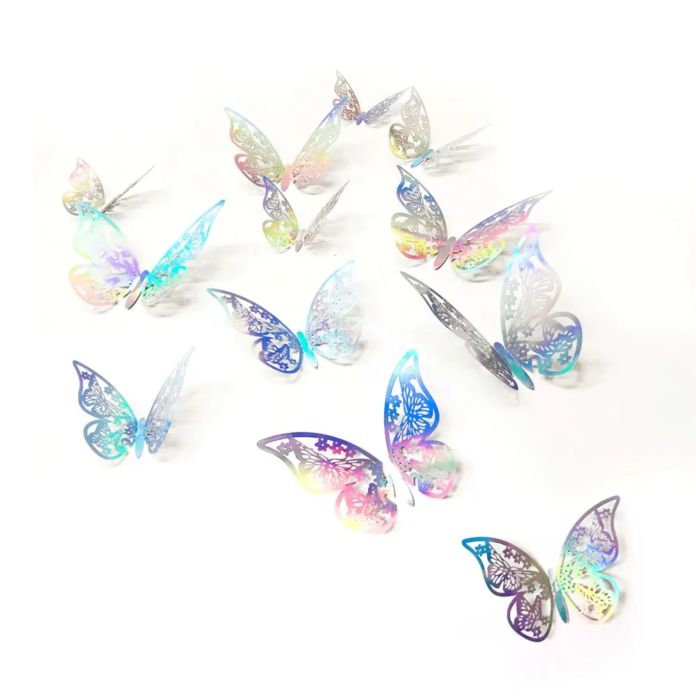12 Pcs/Pack Colorful Hollow 3D Butterfly Decoration Wall Sticker Set For Wedding Party Home Decoration
