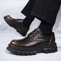 Chaussures habillées en cuir pour hommes, style marche, chaussures de ville, mode, lacets, style britannique, plateforme épaisse, chaussures de travail décontractées