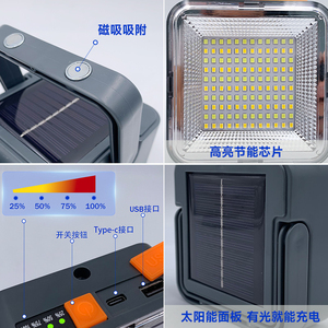 Lampe de camping LED 6000K lumière du jour, étanche IP44, batterie au lithium, chargement USB, lumière extérieure autonome, CRI80, CE, dimmable - Product Image 3
