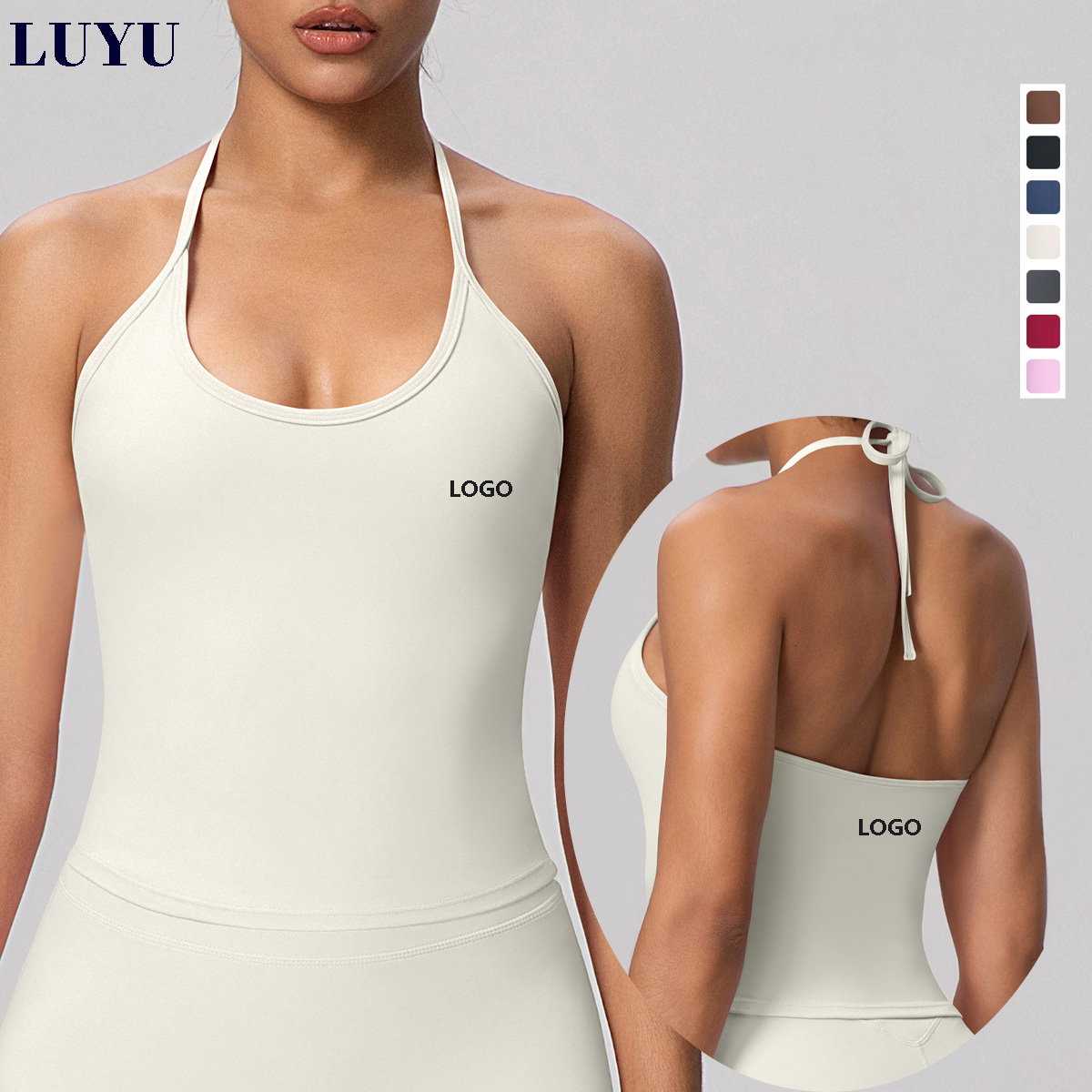 CUSTOM LOGO Newest Halter Tie up Sports Tank Top V Neck Quick Dry Backless Training Running Pilates Tops