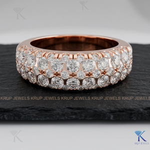 Bague multi-rangs en diamants de laboratoire, or massif, style vintage, pavé large, bijou raffiné, sur mesure, pour femme, idéale pour les fêtes et les cadeaux, classique - Product Image 6