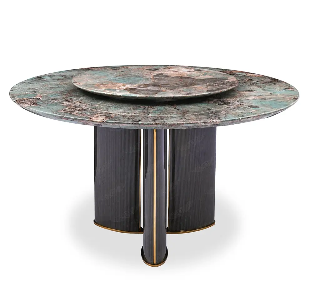 Modern home furniture marble top stainless steel gold leg swivel round dining table design