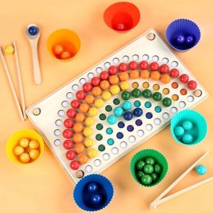 Boys Girls New Arrival 3 in 1 Toddler Learning Color Sorting Rainbow Clip Bead Board Games - Product Image 2